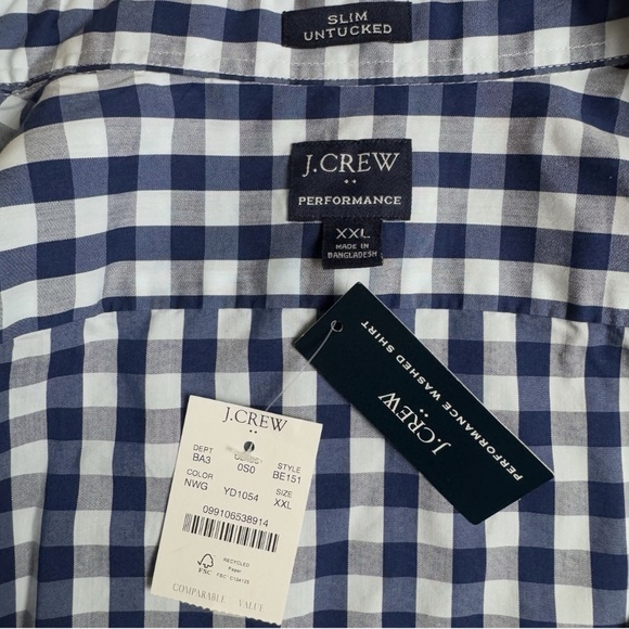 NWT J Crew Performance Shirt Men's XXL 2XL Blue Gingham Slim Untucked Preppy - Picture 3 of 7